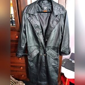 SR Sourock Leather Product Black Leather Trench Coat_Med